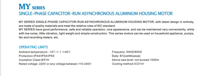 50Hz 0,55KW 0,75HP 1440rpm Kondensator Single-Phase-Start Run Asynchronous Induction Motor 220V/230V AC Voltage 60Hz Frekuensi Rated Power 5